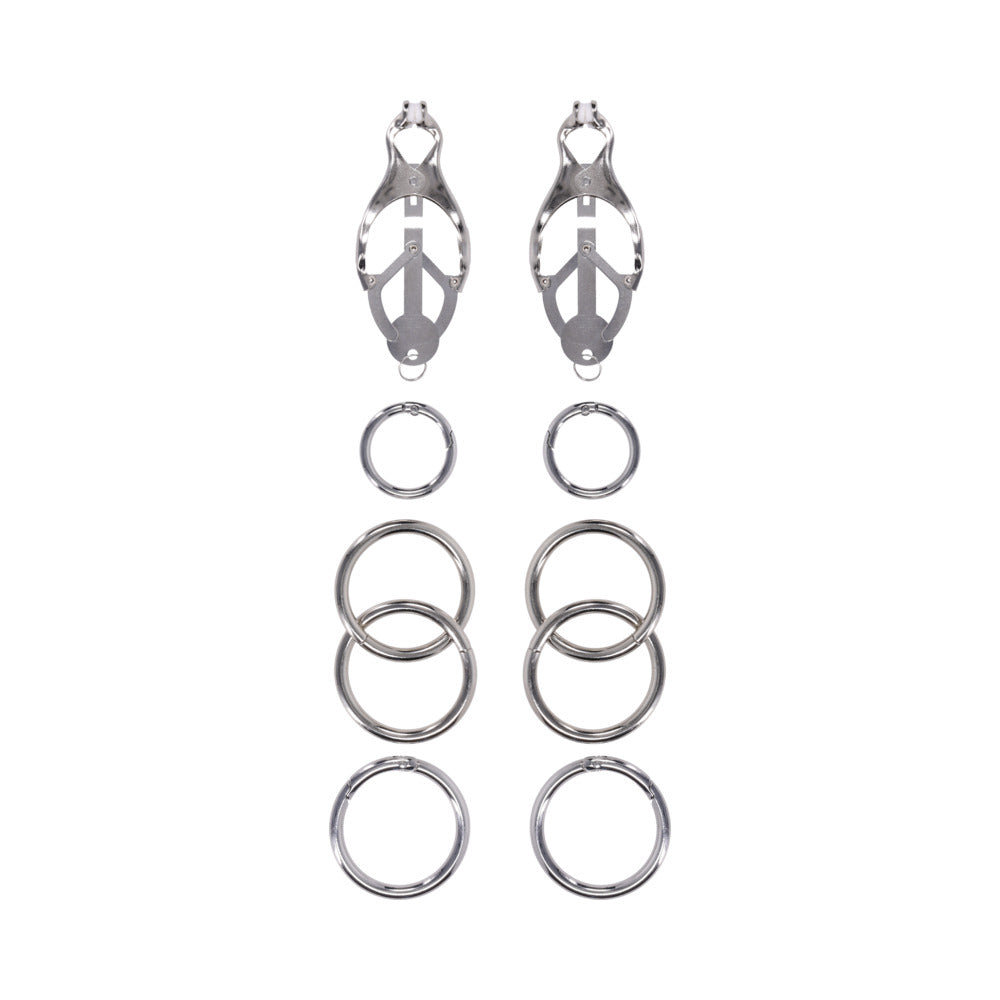 Sportsheets Edge Tuggable Clover Clamps – Silver Nipple Clamps with Progressive Pressure