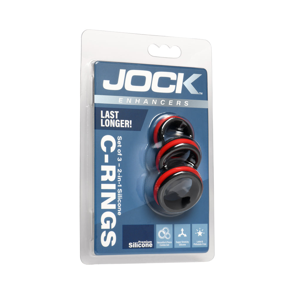Curve Novelties JOCK Enhancers Set of 3 - 2-in-1 Silicone C-Rings - Black and Red