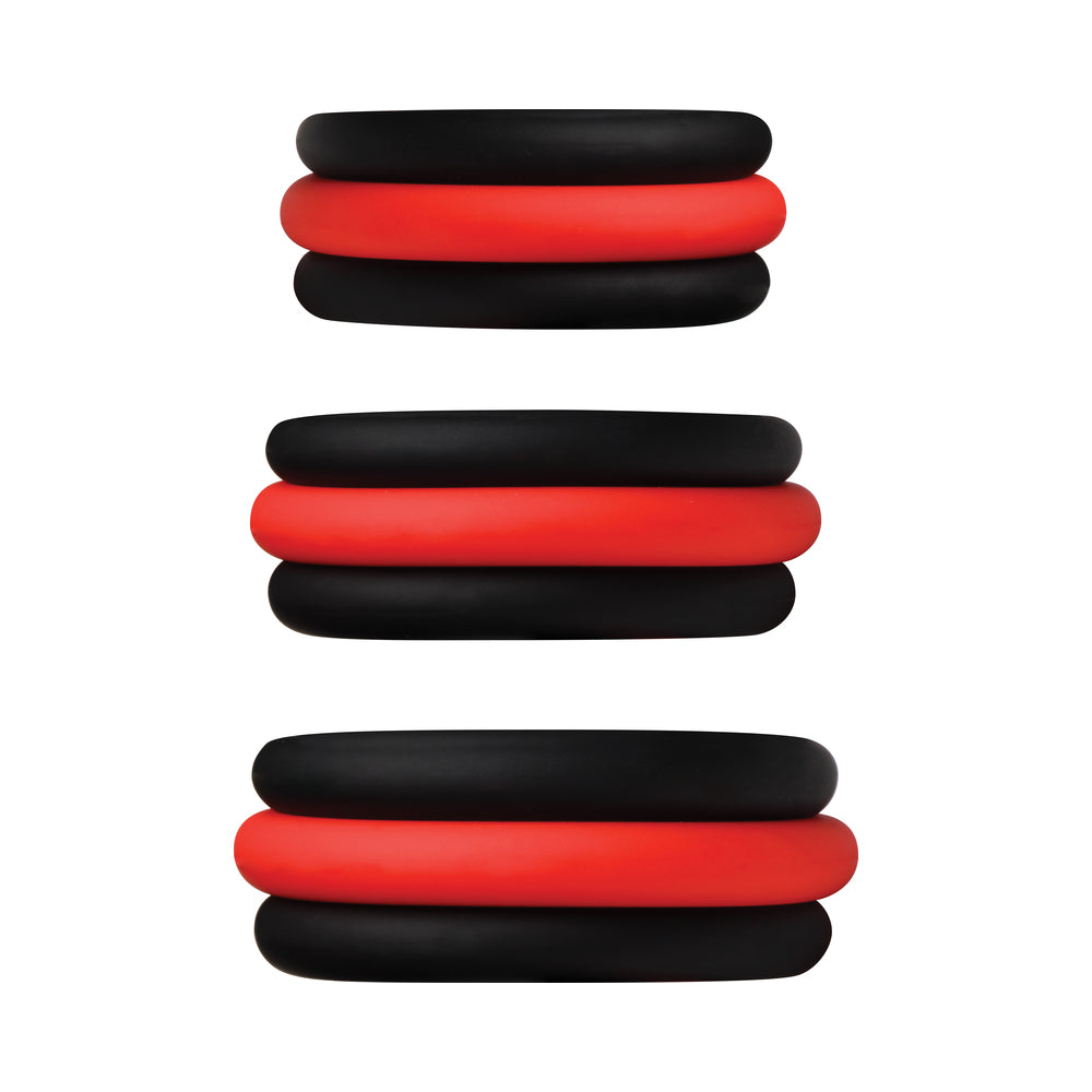 Curve Novelties JOCK Enhancers Set of 3 - 2-in-1 Silicone C-Rings - Black and Red