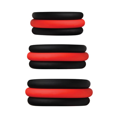 Curve Novelties JOCK Enhancers Set of 3 - 2-in-1 Silicone C-Rings - Black and Red