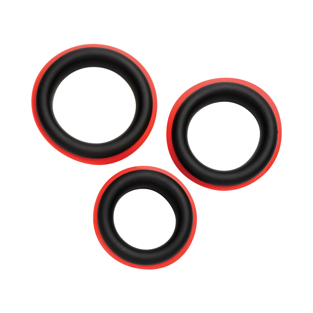 Curve Novelties JOCK Enhancers Set of 3 - 2-in-1 Silicone C-Rings - Black and Red