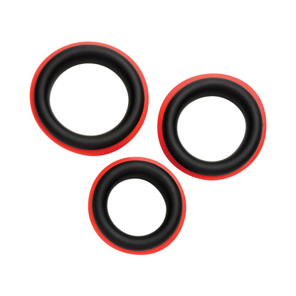 Curve Novelties JOCK Enhancers Set of 3 - 2-in-1 Silicone C-Rings - Black and Red
