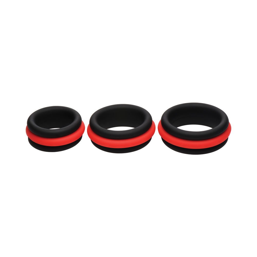 Curve Novelties JOCK Enhancers Set of 3 - 2-in-1 Silicone C-Rings - Black and Red