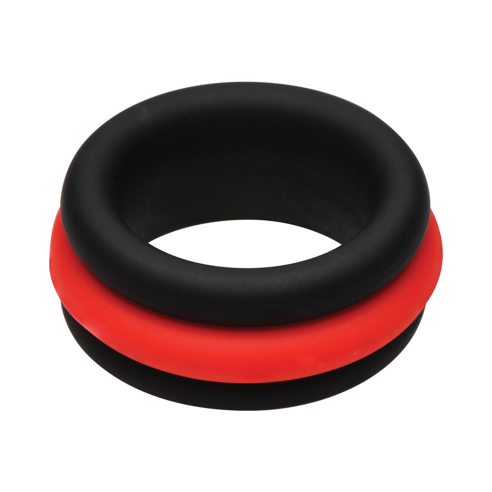 Curve Novelties JOCK Enhancers Set of 3 - 2-in-1 Silicone C-Rings - Black and Red