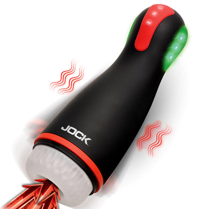JOCK Advanced Blaze Vibrating, Sucking & Warming Masturbator - Black, Clear