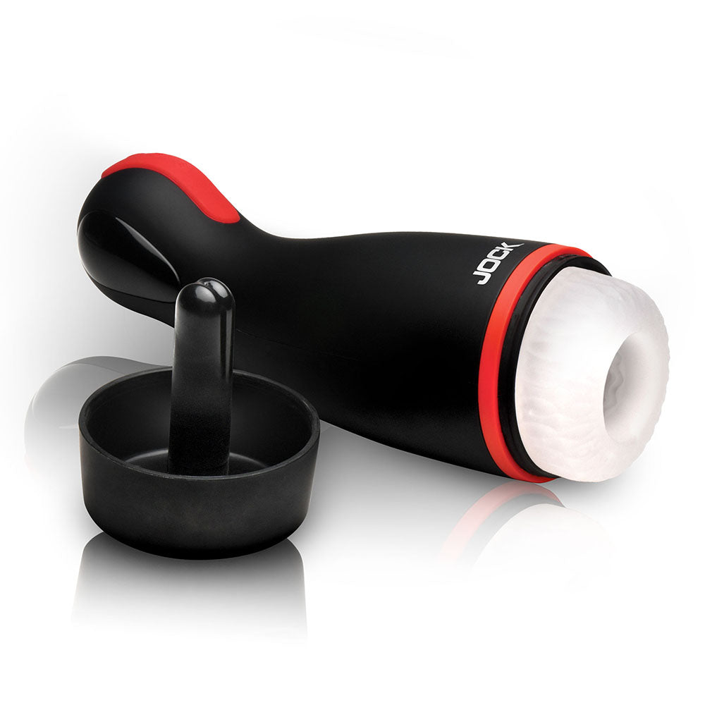 JOCK Advanced Blaze Vibrating, Sucking & Warming Masturbator - Black, Clear