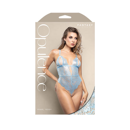 Fantasy Lingerie Opulence Split Pearl Cup Open-Back Teddy – Light Blue – M/L