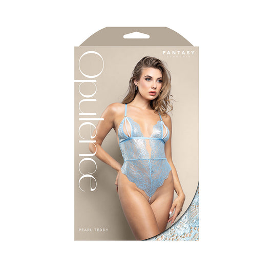 Fantasy Lingerie Opulence Split Pearl Cup Open-Back Teddy – Light Blue, L/XL