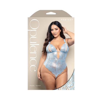 Fantasy Lingerie Opulence Split Pearl Cup Open-Back Teddy – Light Blue – Queen Size