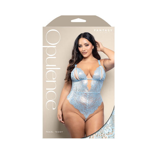 Fantasy Lingerie Opulence Split Pearl Cup Open-Back Teddy – Light Blue – Queen Size