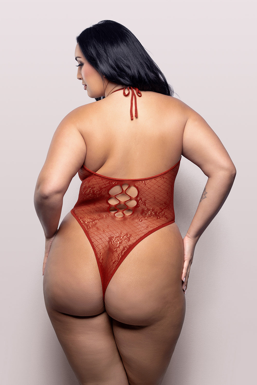 Fantasy Lingerie Vixen Just Kissed Halter Tie Plunge Teddy – Red – Queen Size