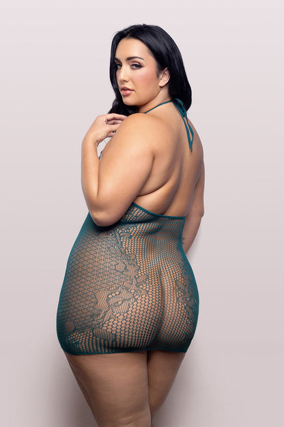 Fantasy Lingerie Vixen Masterpiece Halter Tie Dress – Dark Teal – Queen Size