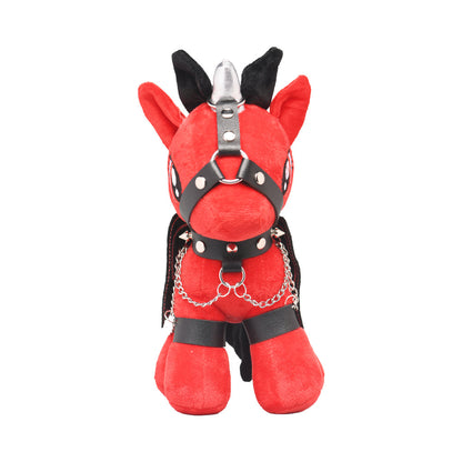 Master Series Scarlet Chainheart Bondage Pony Plushie with Faux Leather Harness – Red