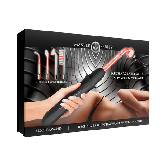 Master Series Elektrawand Rechargeable E-Stim Wand with Attachments – Black