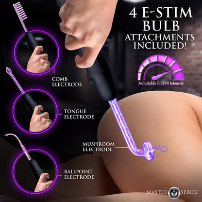 Master Series Elektrawand Rechargeable E-Stim Wand with Attachments – Black