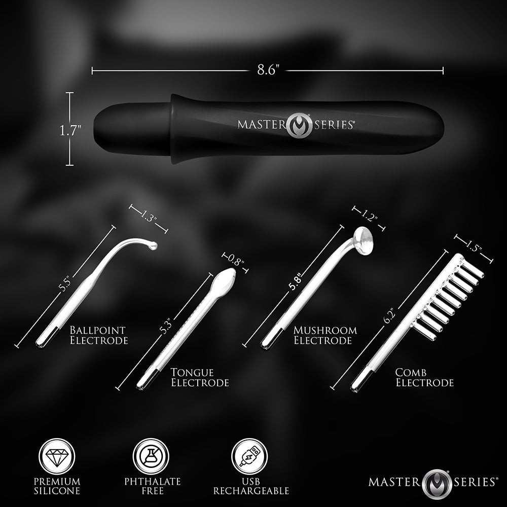 Master Series Elektrawand Rechargeable E-Stim Wand with Attachments – Black