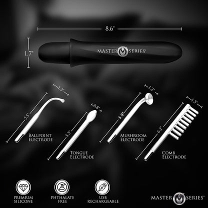 Master Series Elektrawand Rechargeable E-Stim Wand with Attachments – Black