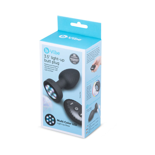 b-Vibe 3.5" Light-Up Butt Plug - Rotating and Vibrating with Multi-Color Base - Black