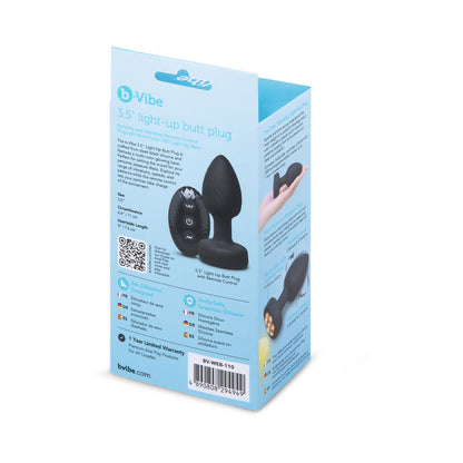 b-Vibe 3.5" Light-Up Butt Plug - Rotating and Vibrating with Multi-Color Base - Black