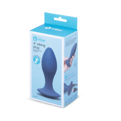b-Vibe 4 in. Vibing Plug – Silicone Anal Plug with Vibration – Blue