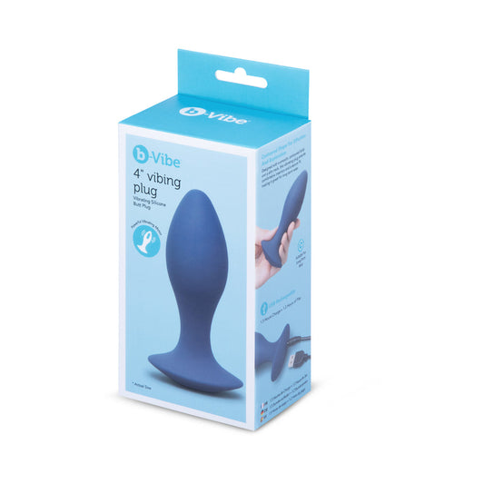 b-Vibe 4 in. Vibing Plug – Silicone Anal Plug with Vibration – Blue