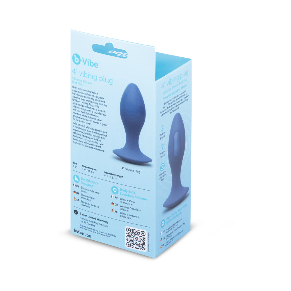 b-Vibe 4 in. Vibing Plug – Silicone Anal Plug with Vibration – Blue