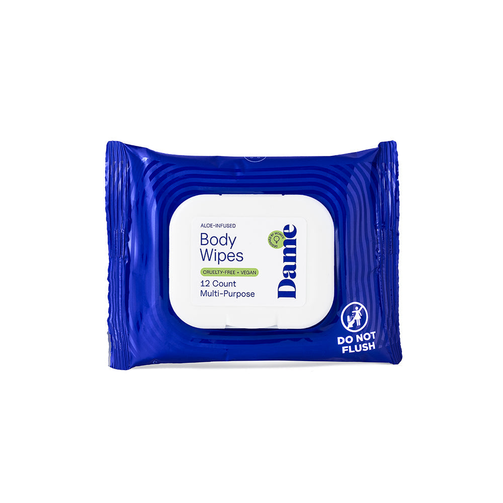 Dame Body Wipes 12ct – Aloe & Cucumber – pH-Balanced Body Wipes – White