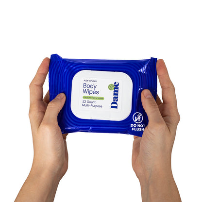 Dame Body Wipes 12ct – Aloe & Cucumber – pH-Balanced Body Wipes – White
