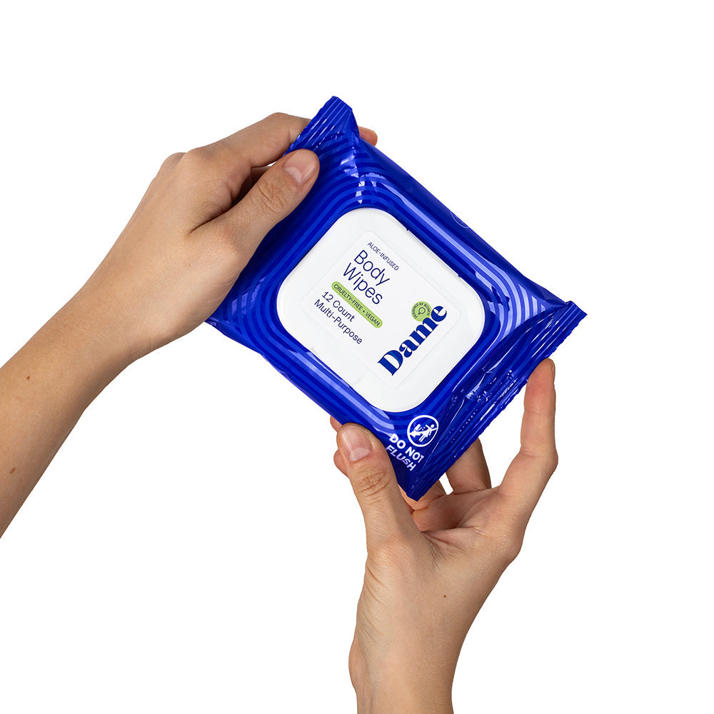 Dame Body Wipes 12ct – Aloe & Cucumber – pH-Balanced Body Wipes – White