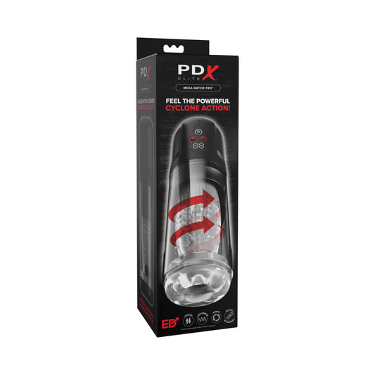 PDX Elite Mega-Bator Pro Spinning Stroker with Vibration – Clear and Black