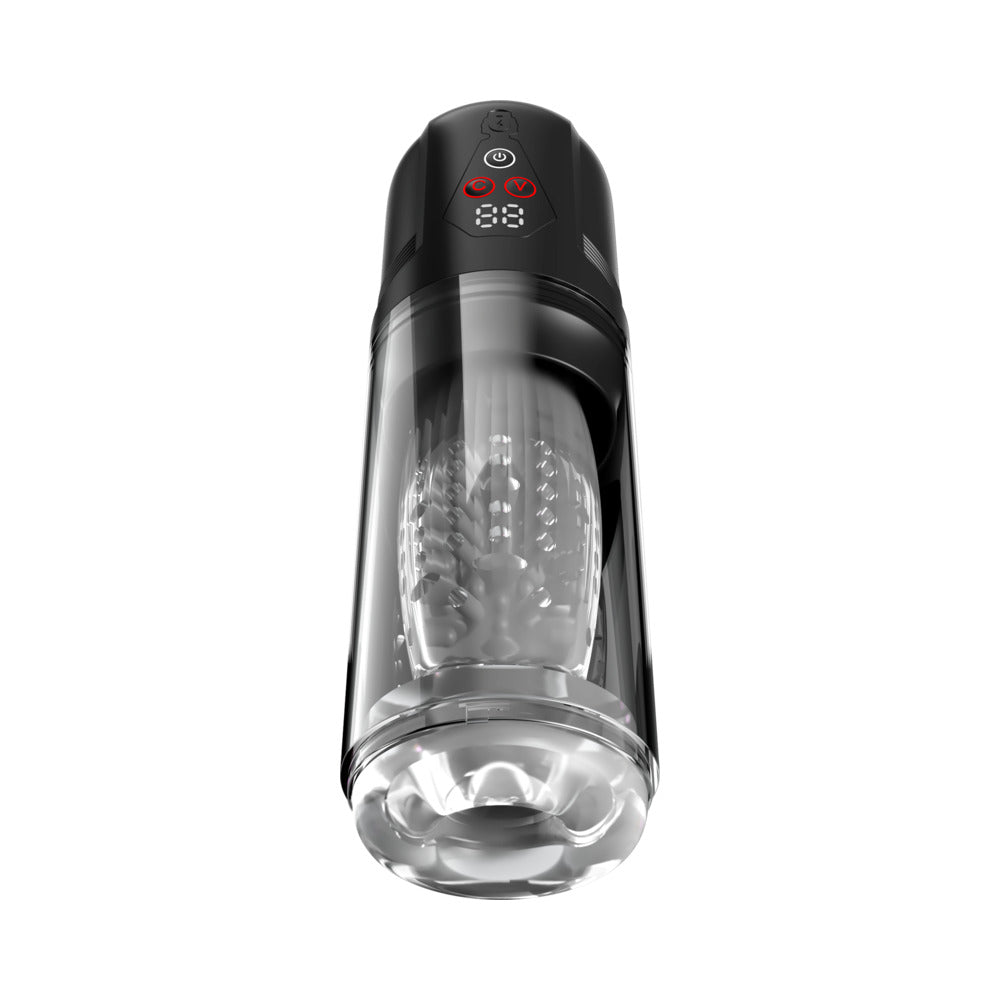 PDX Elite Mega-Bator Pro Spinning Stroker with Vibration – Clear and Black