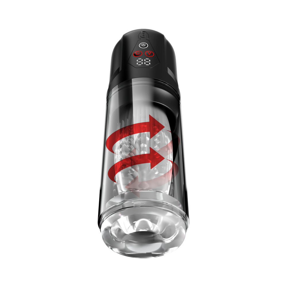 PDX Elite Mega-Bator Pro Spinning Stroker with Vibration – Clear and Black
