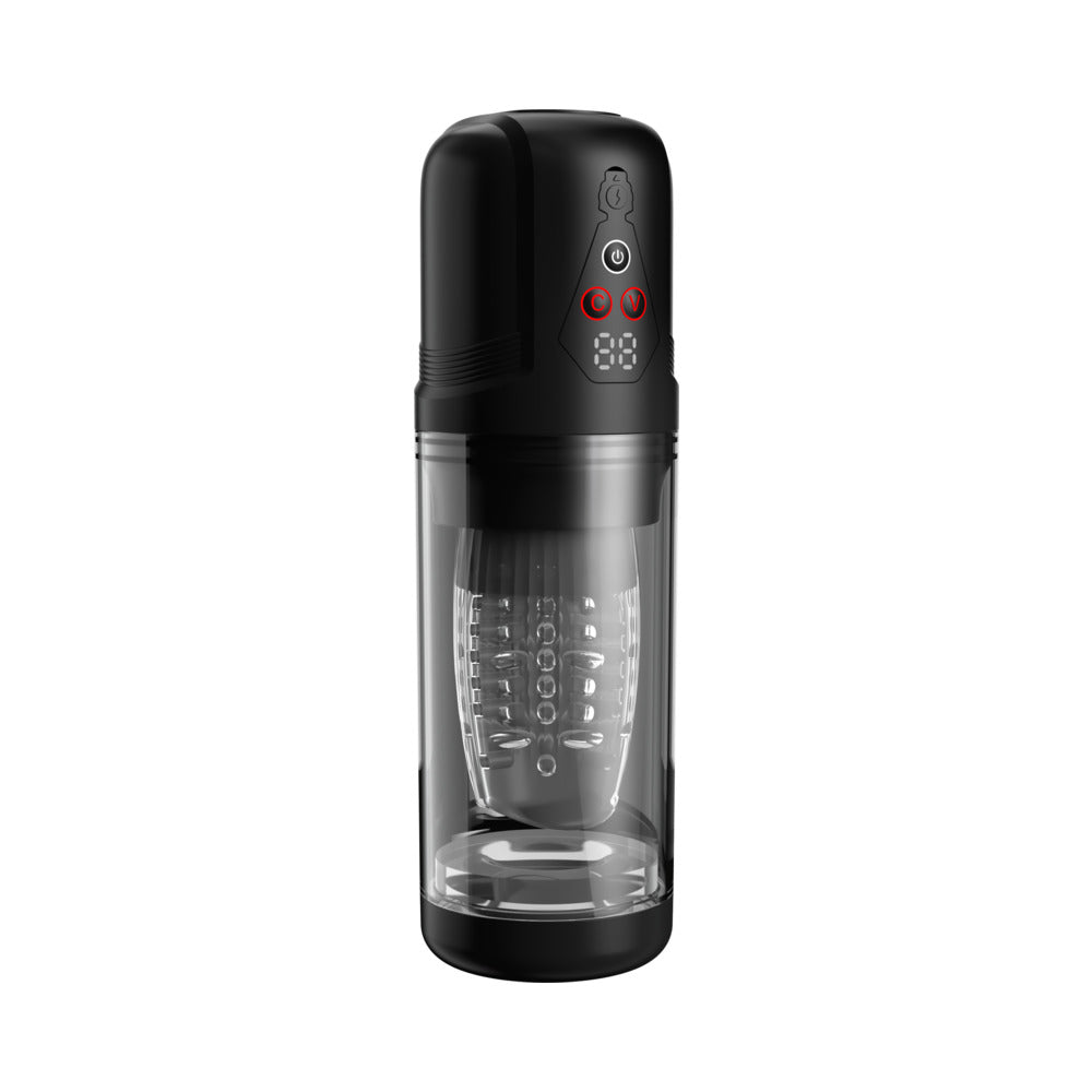 PDX Elite Mega-Bator Pro Spinning Stroker with Vibration – Clear and Black