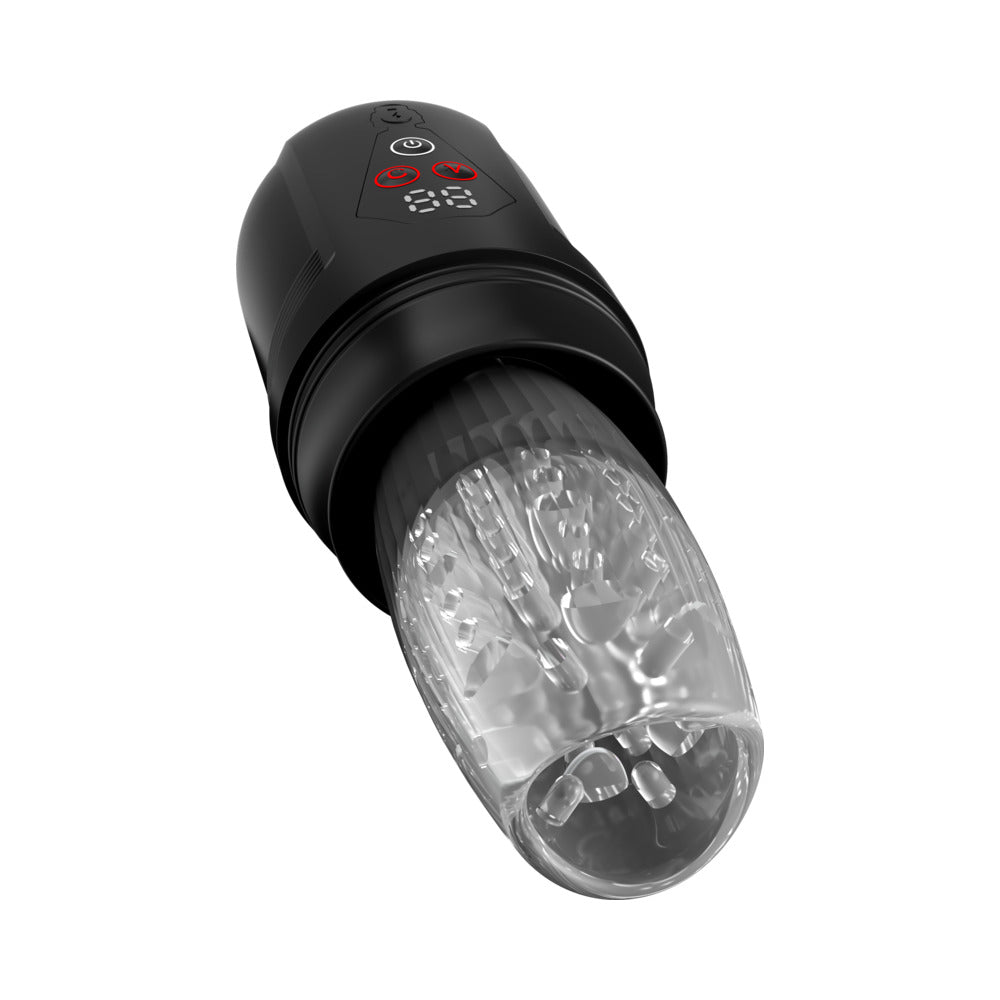 PDX Elite Mega-Bator Pro Spinning Stroker with Vibration – Clear and Black
