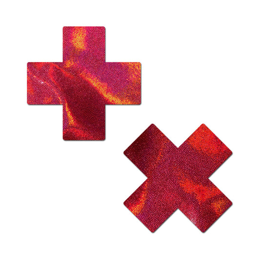 Pastease Everyday Reusable Liquid Red Cross Nipple Pasties – Red