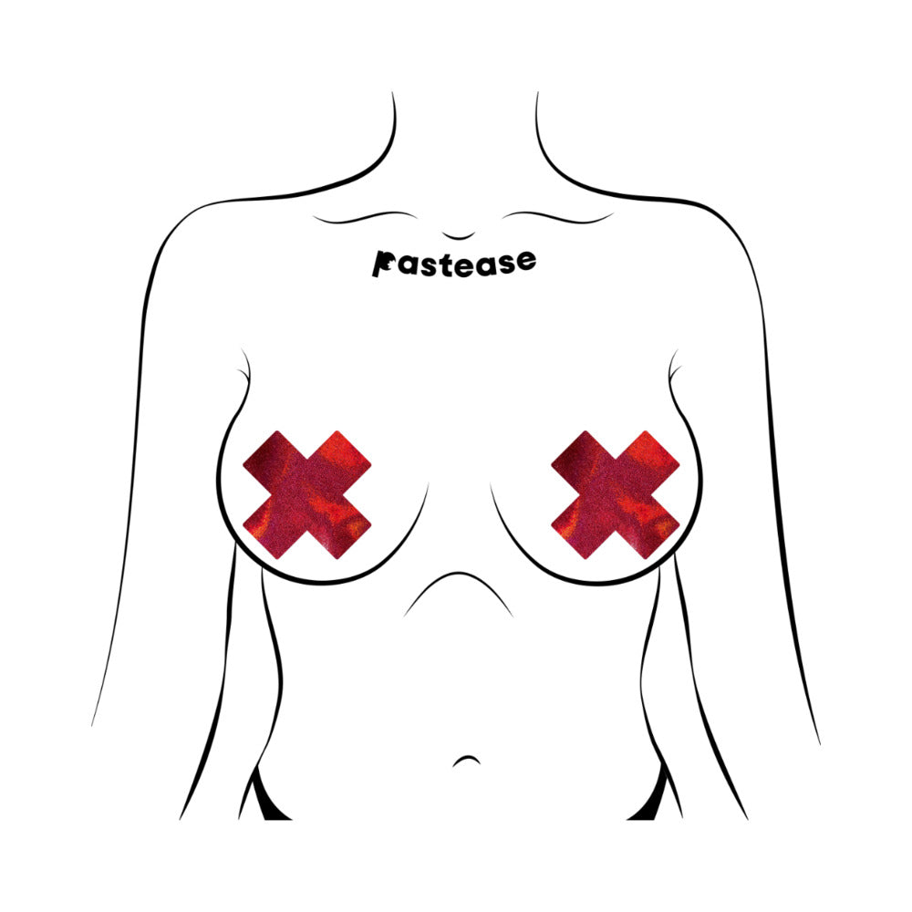 Pastease Everyday Reusable Liquid Red Cross Nipple Pasties – Red