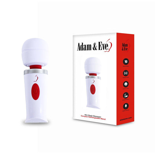 Adam & Eve Mini Magic Massager – Mini Wand Massager with 10 Vibration Speeds – White