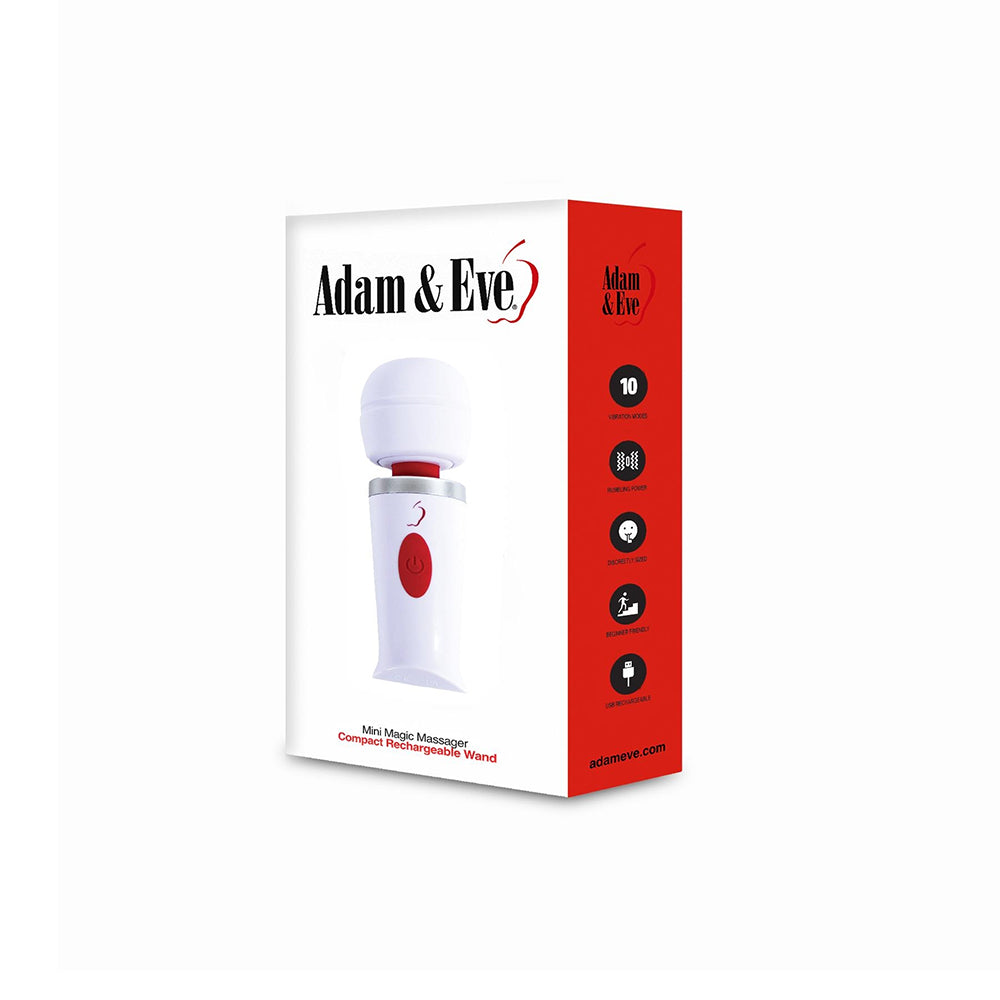 Adam & Eve Mini Magic Massager – Mini Wand Massager with 10 Vibration Speeds – White