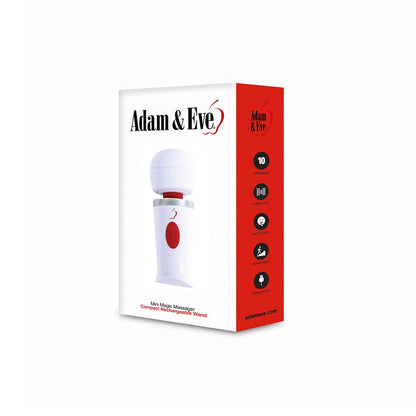 Adam & Eve Mini Magic Massager – Mini Wand Massager with 10 Vibration Speeds – White