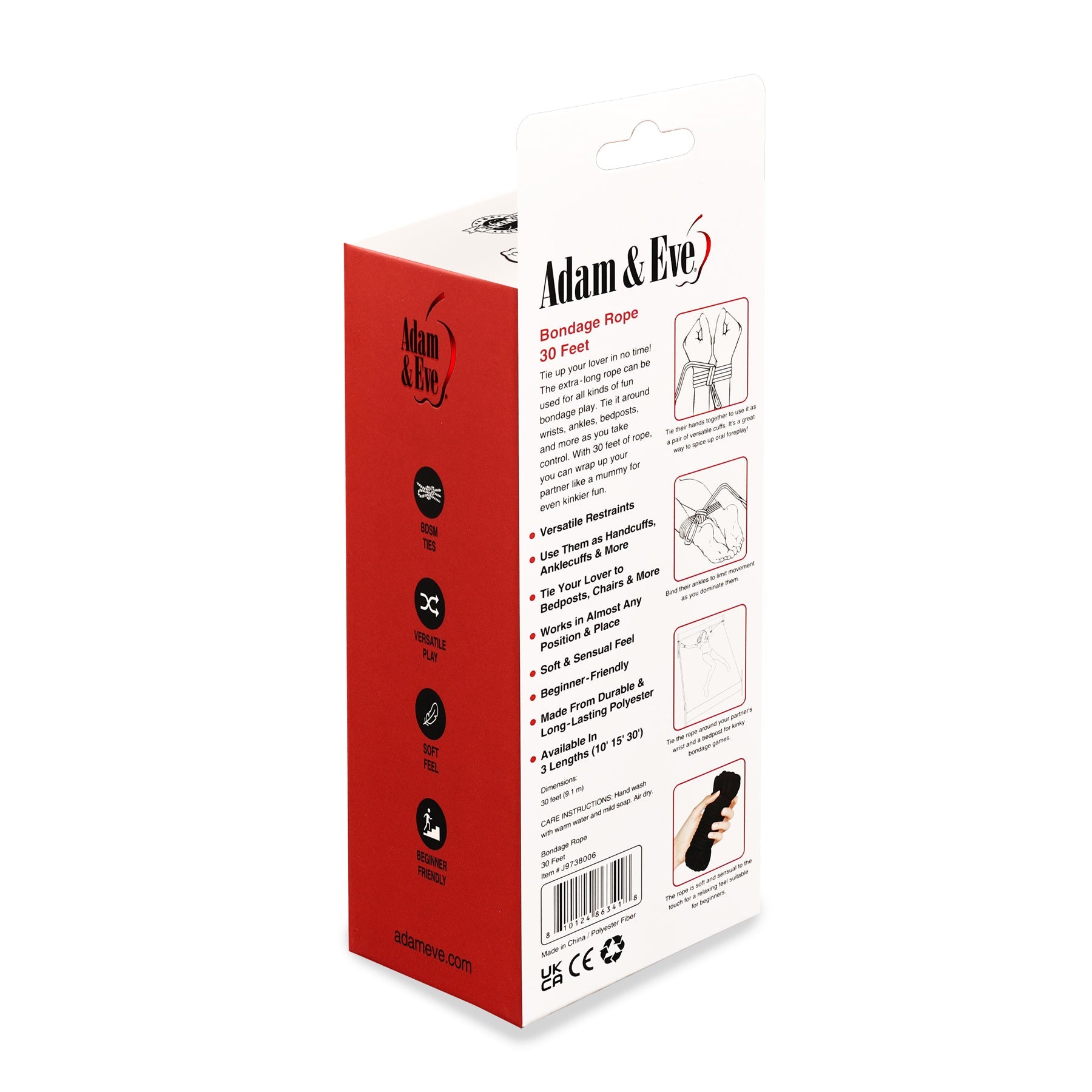 Adam & Eve Bondage Rope 30 ft – Black – Versatile Restraint Rope