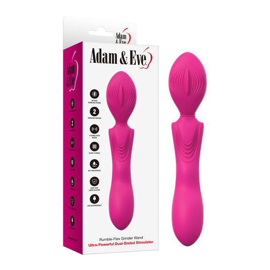 Adam & Eve RumbleFlex Grinder Wand – Ultra-Powerful Dual-Ended Vibrator – Hot Pink