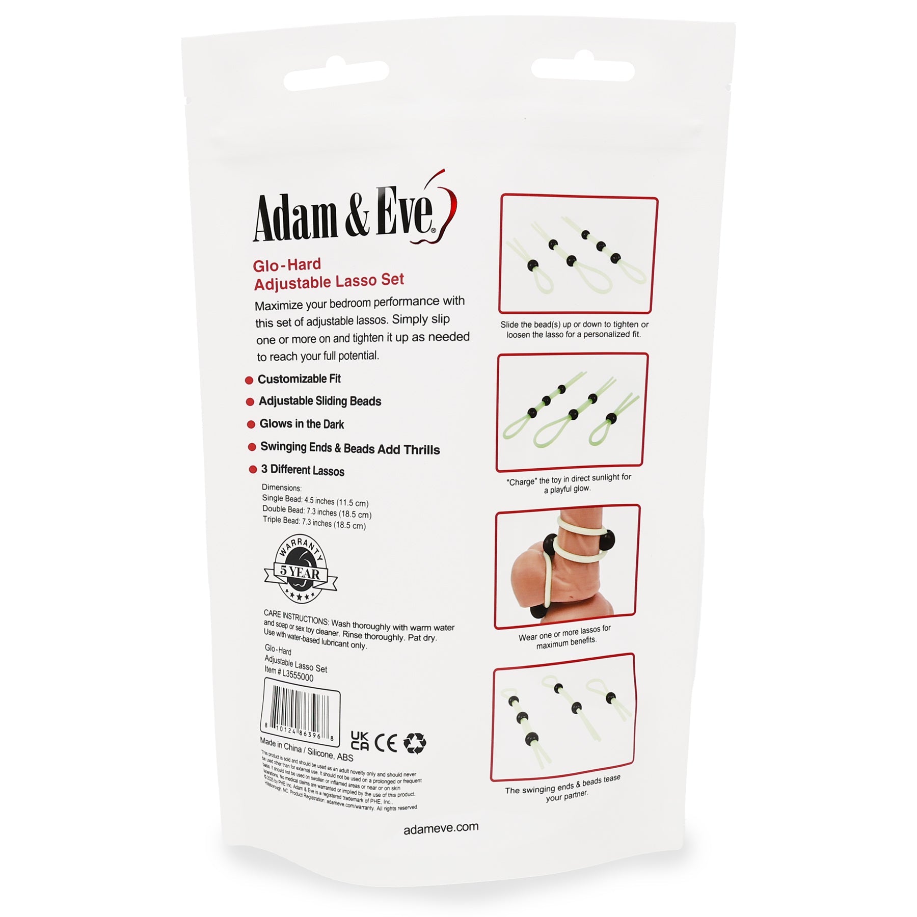 Adam & Eve Glo-Hard Adjustable Lasso Set – Silicone, White