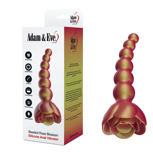 Adam & Eve Beaded Rose Blossom Silicone Anal Vibrator – Orange