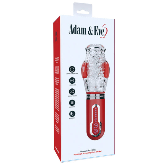 Adam & Eve Pleasure Pro 3000 Rotating & Thrusting Vibro Stroker - Clear/Red