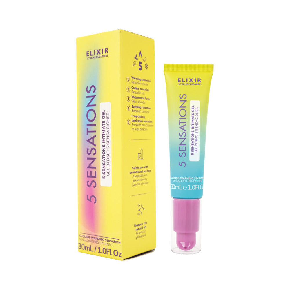 Elixir 5 Sensations Intimate Gel – Cooling, Warming, and Flavorful – 0.5 oz