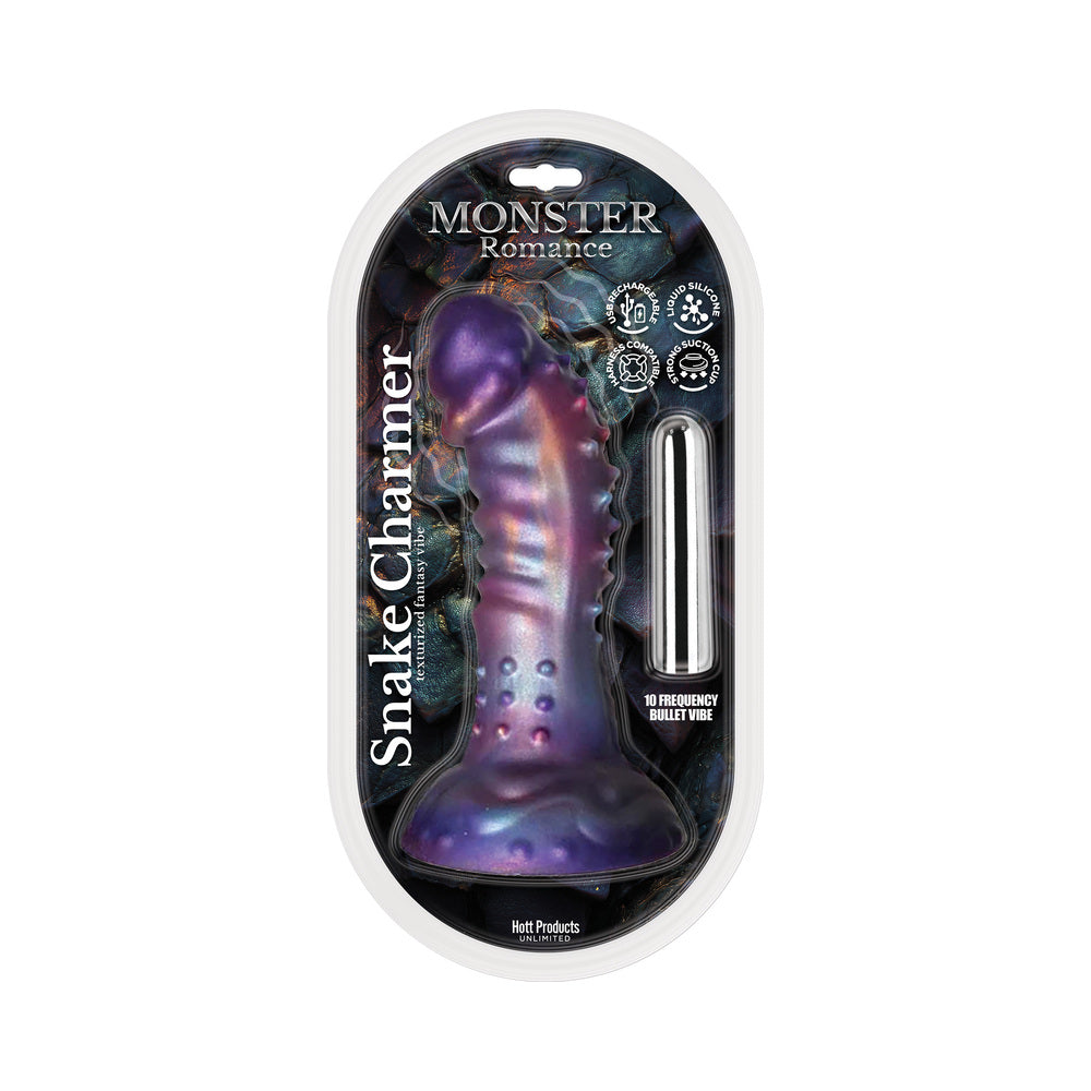 Monster Romance Snake Charmer Silicone Dildo with Multi-Speed Bullet – Multi-Color