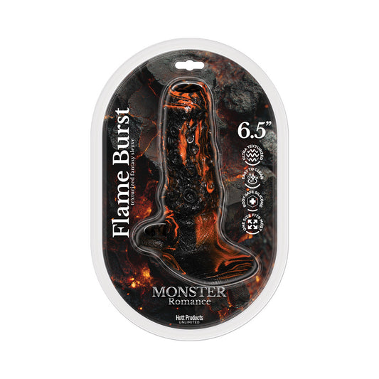Monster Romance Flame Burst Textured Penis Sleeve with Scrotum Strap – Black/Orange