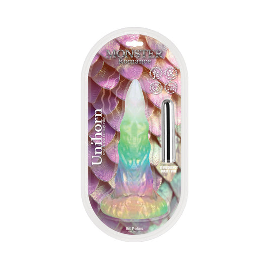 Monster Romance Unihorn Contoured Dildo with Multi-Speed Bullet - Multi-Color