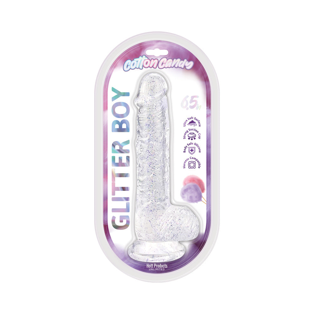 Hott Products Cotton Candy Glitter Boy Jelly Dildo – 6.5 in. Clear