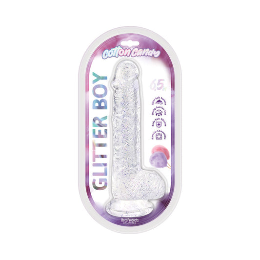 Hott Products Cotton Candy Glitter Boy Jelly Dildo – 6.5 in. Clear